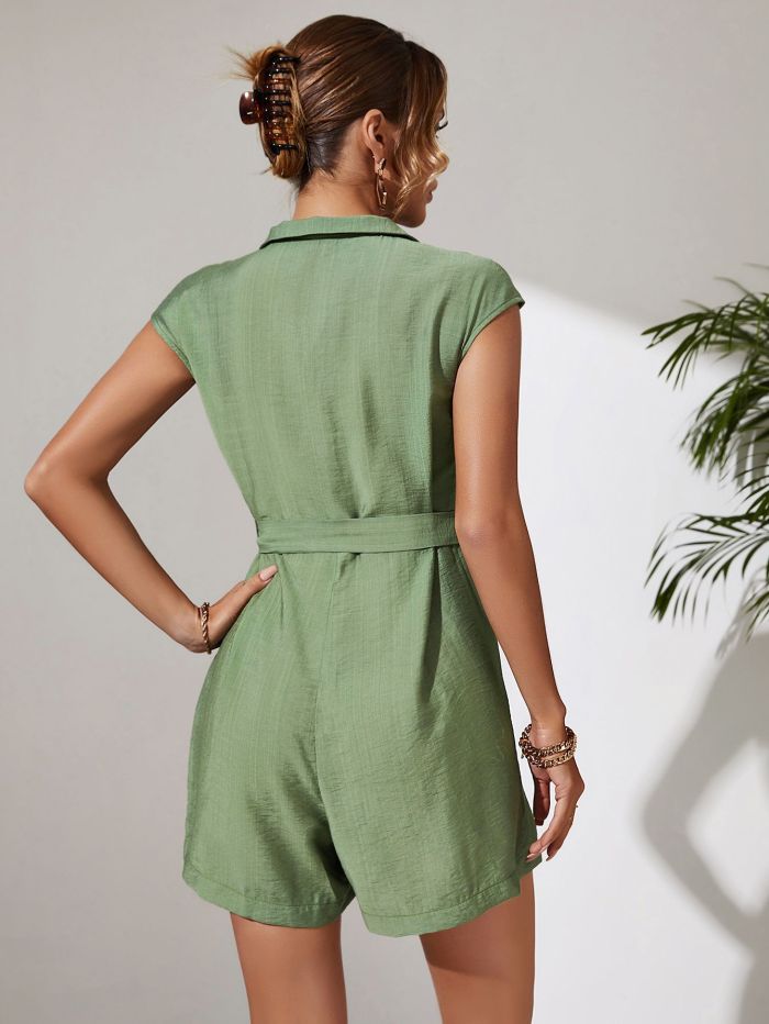 Casual Style Olive Green Slim Shorts Sleeveless Rompers