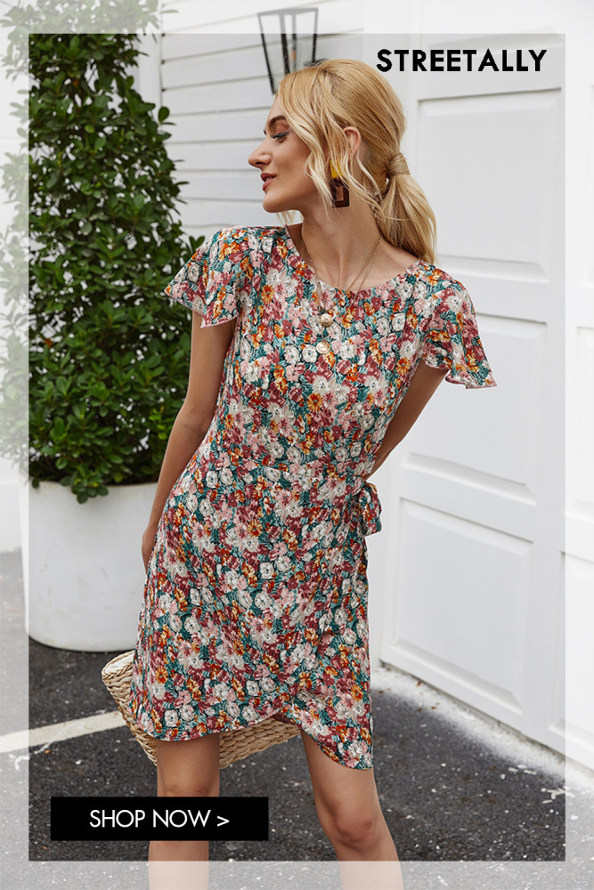 New Short Sleeve Fashion Floral Women's One Step Irregular Edge Casual Dresses