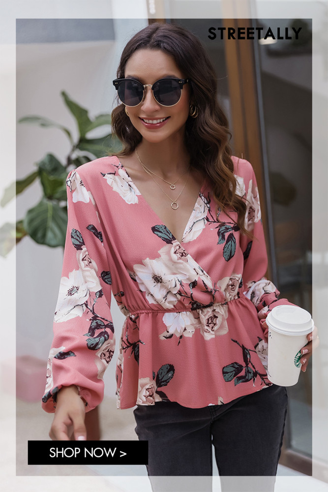 Spring Summer New Ladies Sweet Long Sleeve Print V Neck Versatile Blouses & Shirts