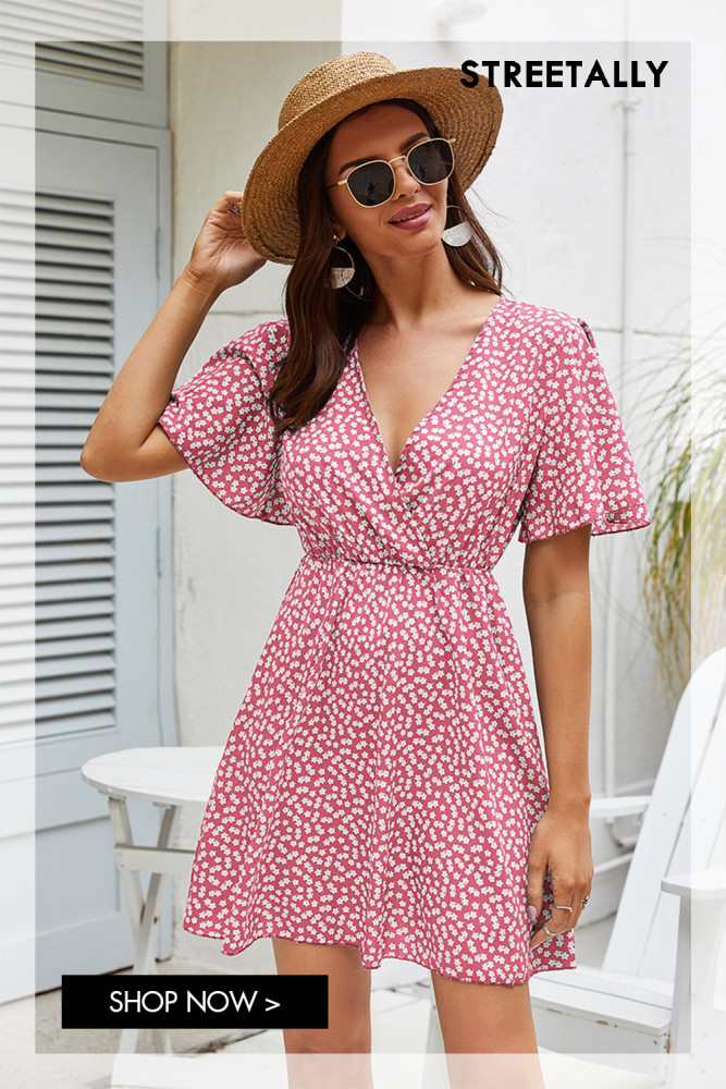 French V-neck Floral Chiffon Women's Summer New Puff Sleeves Casual Dresses