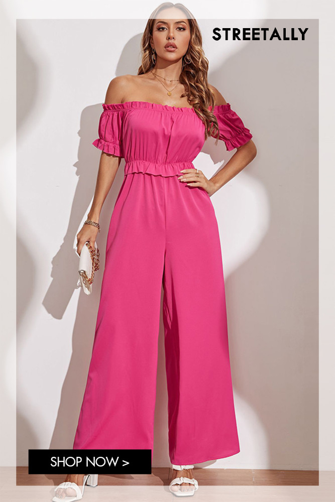 Solid Color Elegant Fashion Wrap Chest Puff Sleeve Trousers Jumpsuits