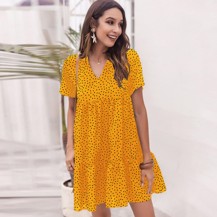 Summer Sweet Floral Dress New French Gentle V-Neck Loose Casual Dresses