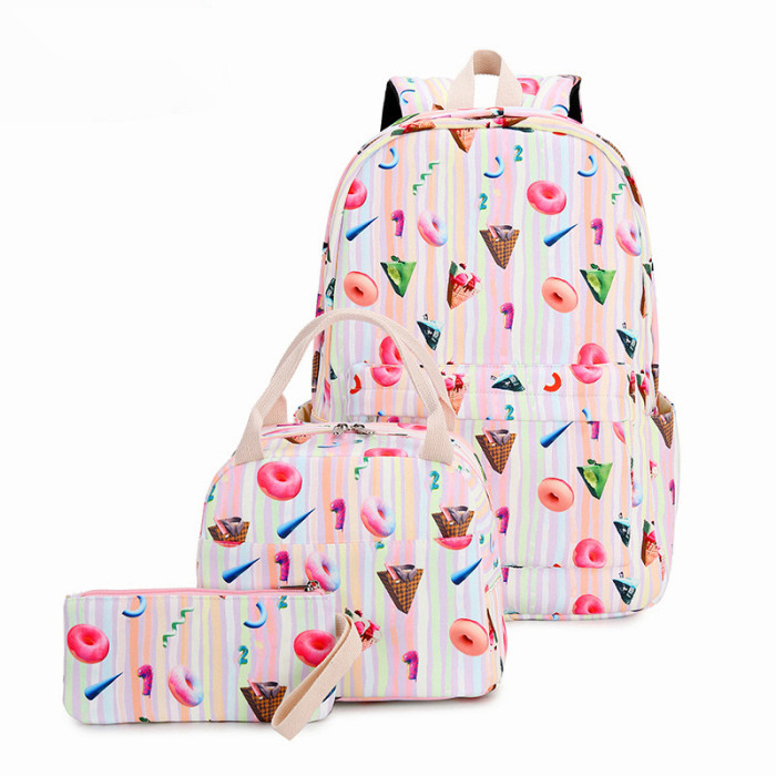Three-piece Shoulder Rainbow Gradient Color Light And Large Capacity Harajuku Backpack