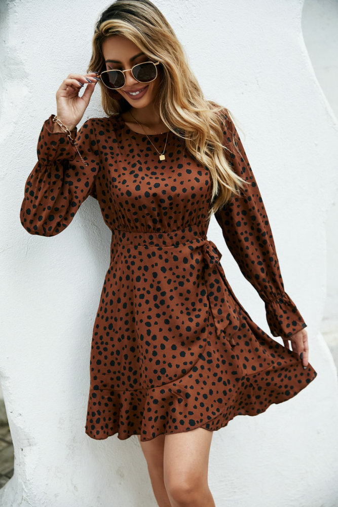 New Polka Dot Long Sleeve Simple Fashion Round Neck Dress Casual Dresses