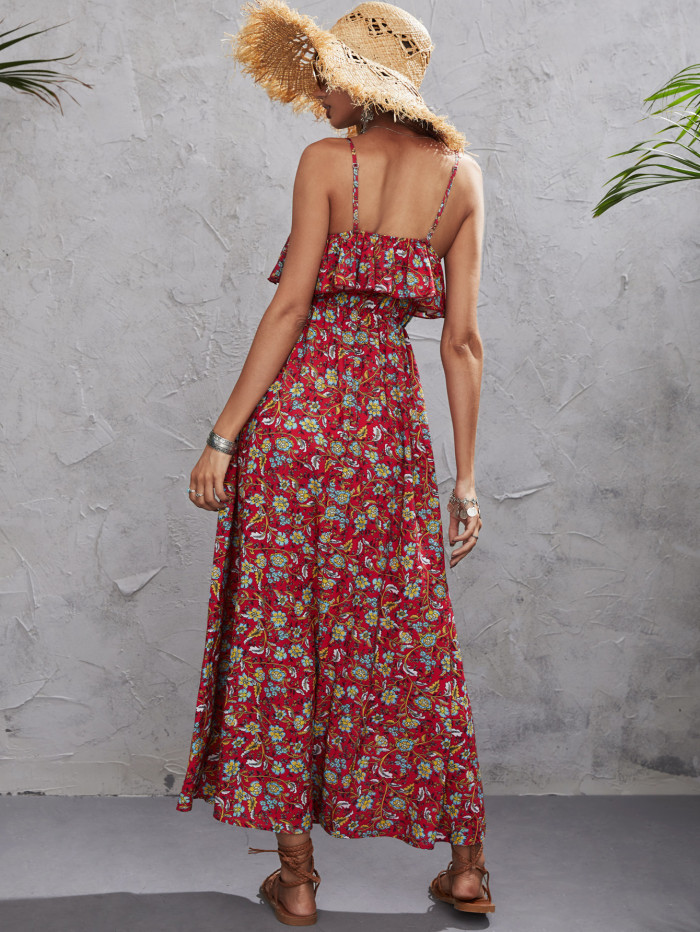 Summer New Women's Dresses Printed Sleeveless High Waist Sling Maxi Dresses