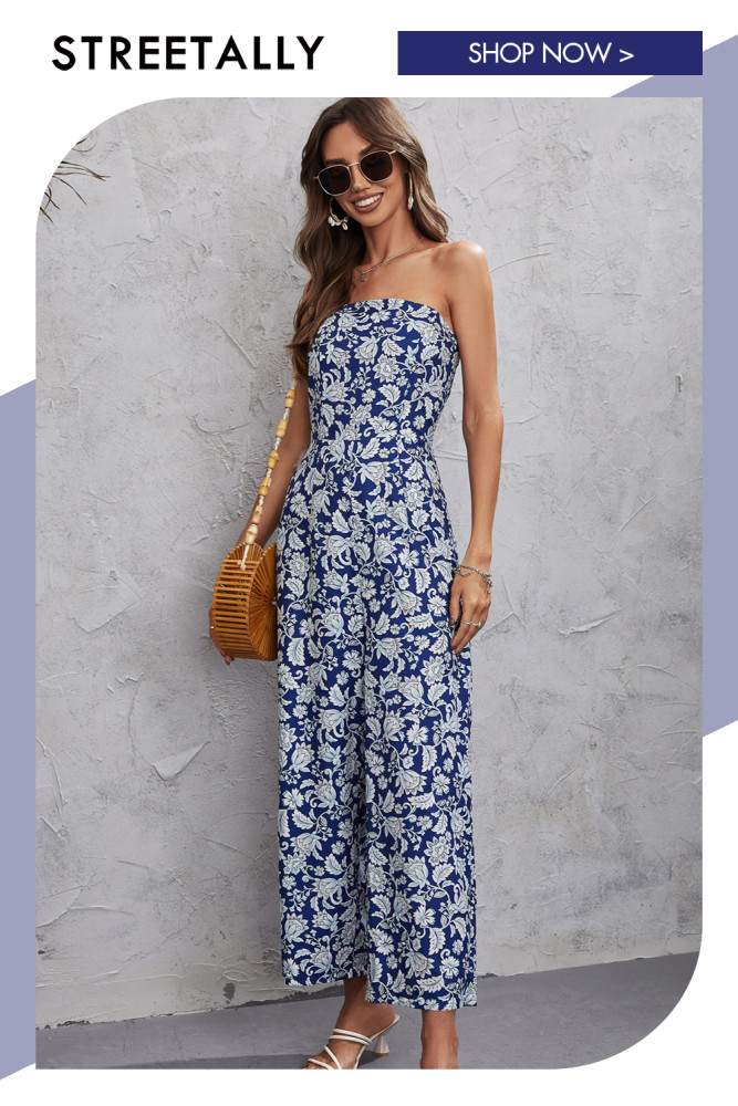 Summer New Off-the-shoulder Tube Top Sexy Fashion Print Waist Jumpsuits
