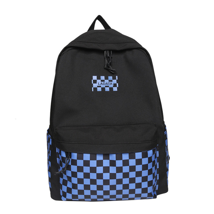 Literary Tide Card Chessboard Plaid Shoulders Students Harajuku Backpack