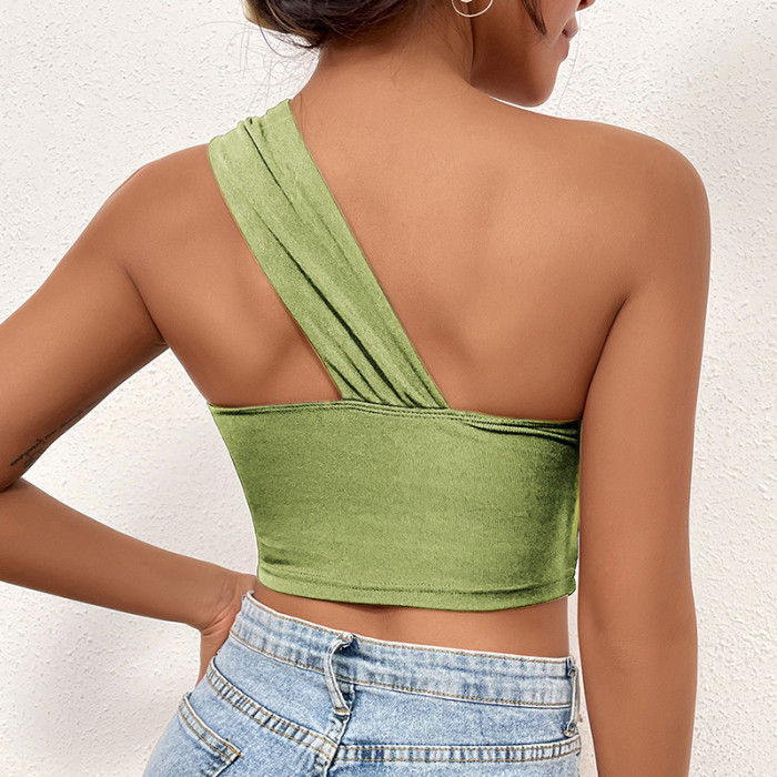 Solid Color Stitching Sexy Open Back Slanted Shoulder Cross Sling Waist Ladies Camis & Vests