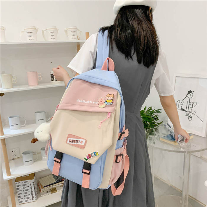 Mori Contrast Color Double Shoulder College Style Student Casual Harajuku Backpack
