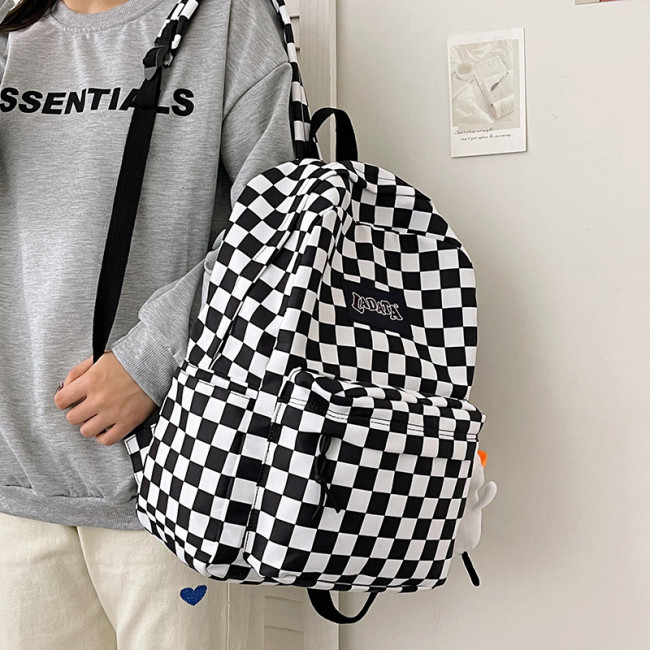 New Checkerboard Shoulders Simple Literary Fan Large-capacity Students Harajuku Backpack