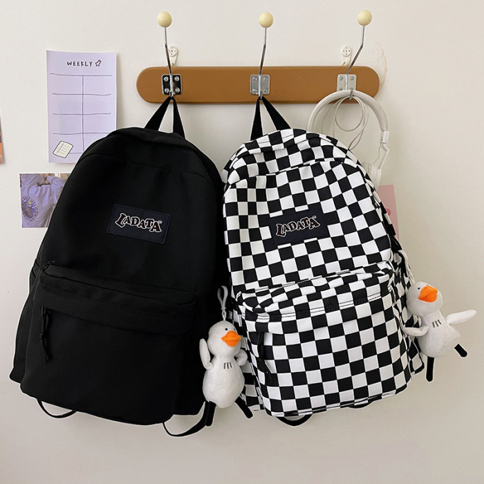 New Checkerboard Shoulders Simple Literary Fan Large-capacity Students Harajuku Backpack