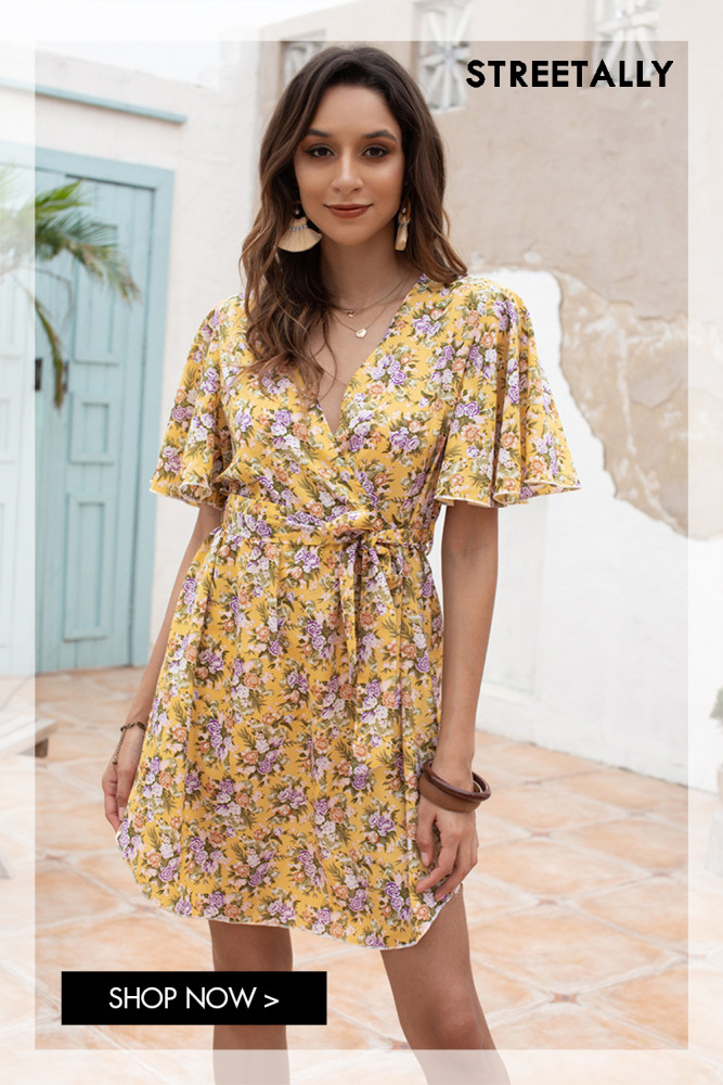 V-neck Summer New French Gentle Style Temperament Shows Thin Chiffon Floral Casual Dresses