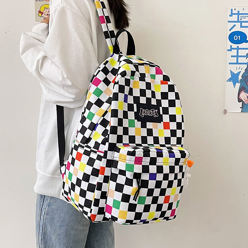 New Checkerboard Shoulders Simple Literary Fan Large-capacity Students Harajuku Backpack
