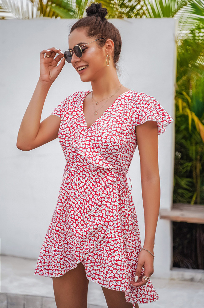 Temperament Commuter Fashion Trendy Elegant New V-Neck Ruffle Casual Dresses