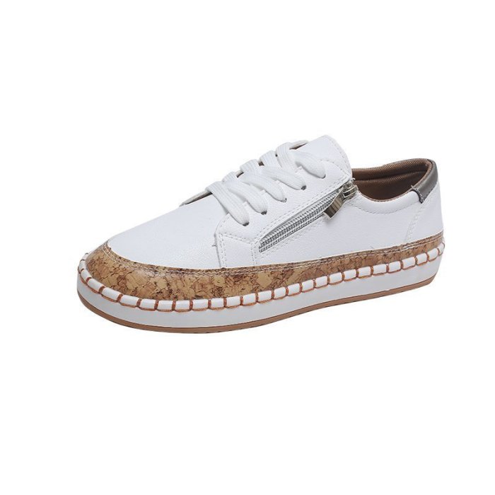 Fashion New Flower Side Zipper Casual Shoes Flat Large Size Sneakers