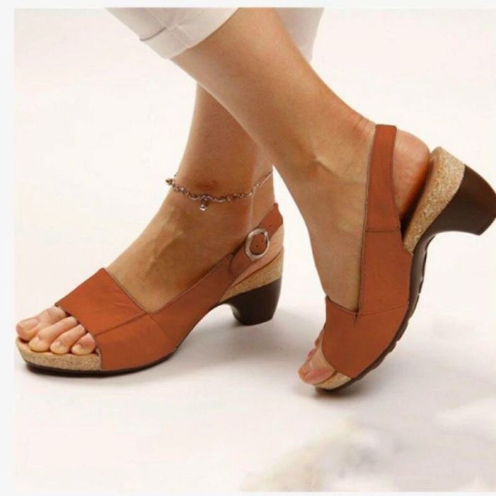 Summer New Solid Color Thick Heel Buckle Ladies Sandals Plus Size Shoes Women Summer Sandals