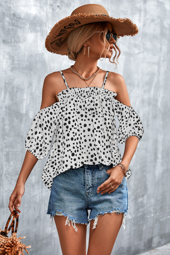 Sexy Polka Dot Strap Off-Shoulder Top Blouses & Shirts