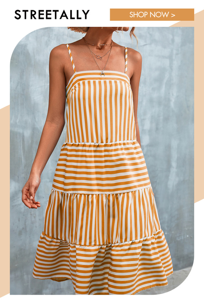 Spring And Summer New Striped Stitching Suspender Dress Casual Cake Casual Dresses