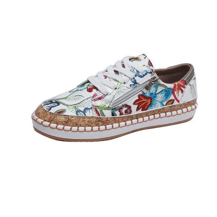 Fashion New Flower Side Zipper Casual Shoes Flat Large Size Sneakers
