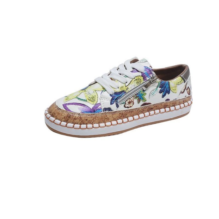 Fashion New Flower Side Zipper Casual Shoes Flat Large Size Sneakers