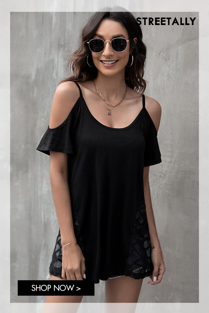 New Sling Off-the-shoulder Casual Loose Lace Top T-shirts