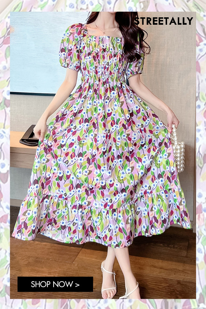 Summer Small Fresh Women's Wrap Chest Floral Dress Waist Long Women Maxi Dresses