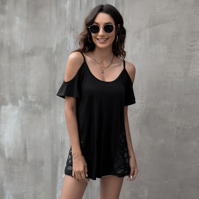 New Sling Off-the-shoulder Casual Loose Lace Top T-shirts
