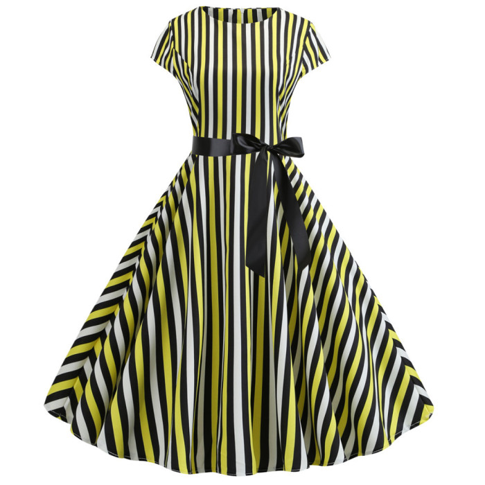 Striped Print Summer Dress Vintage Women's Party 1950 Vintage Dresses