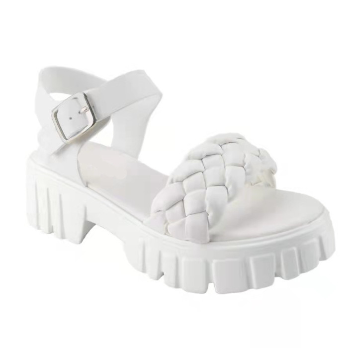 Summer New Woven Word Vamp Buckle Platform Roman Style Platform Sandals