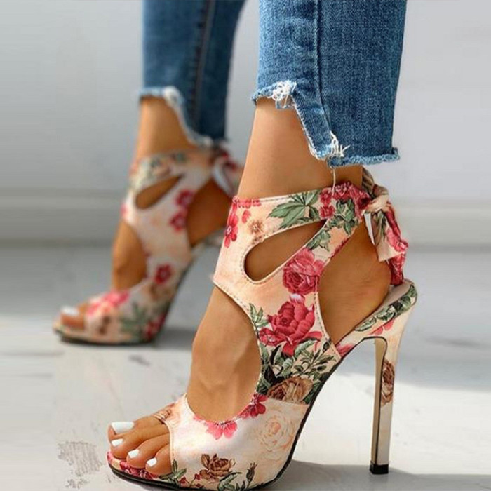 Summer New Sandals High Heels Flower Stiletto Women's Shoes Heels