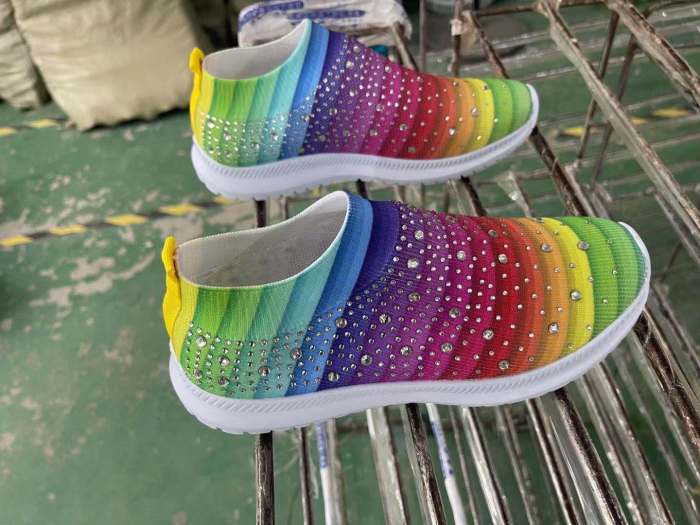 New Women's Hot Drill Slip-On Sneakers Breathable Shiny Lightweight Sneakers