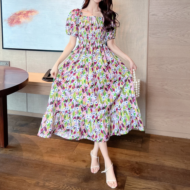 Summer Small Fresh Women's Wrap Chest Floral Dress Waist Long Women Maxi Dresses