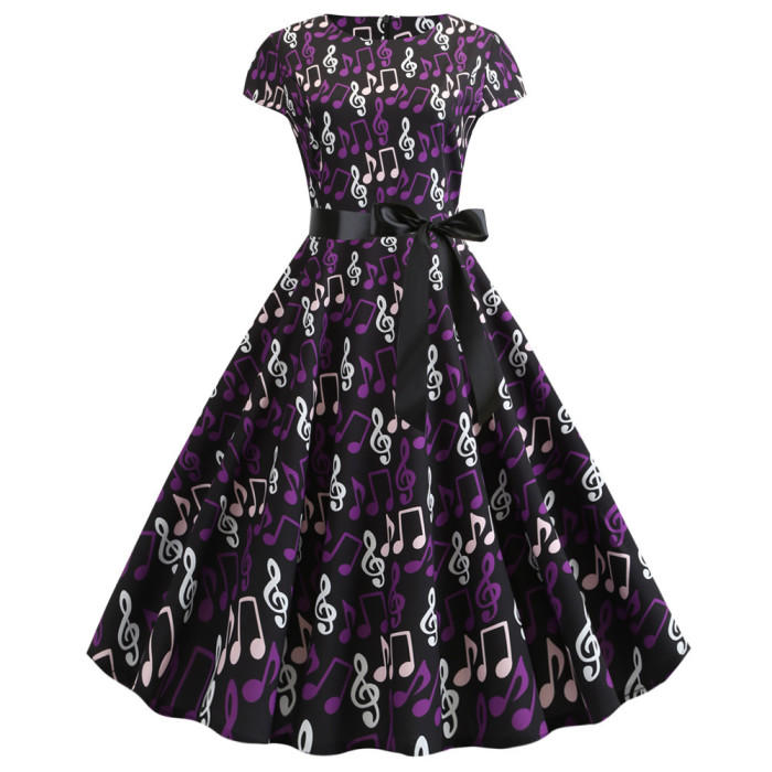 Women's Music Print Dress 50's 60's Robe Vintage Sleeveless Party Dress 1950 Vintage Dresses