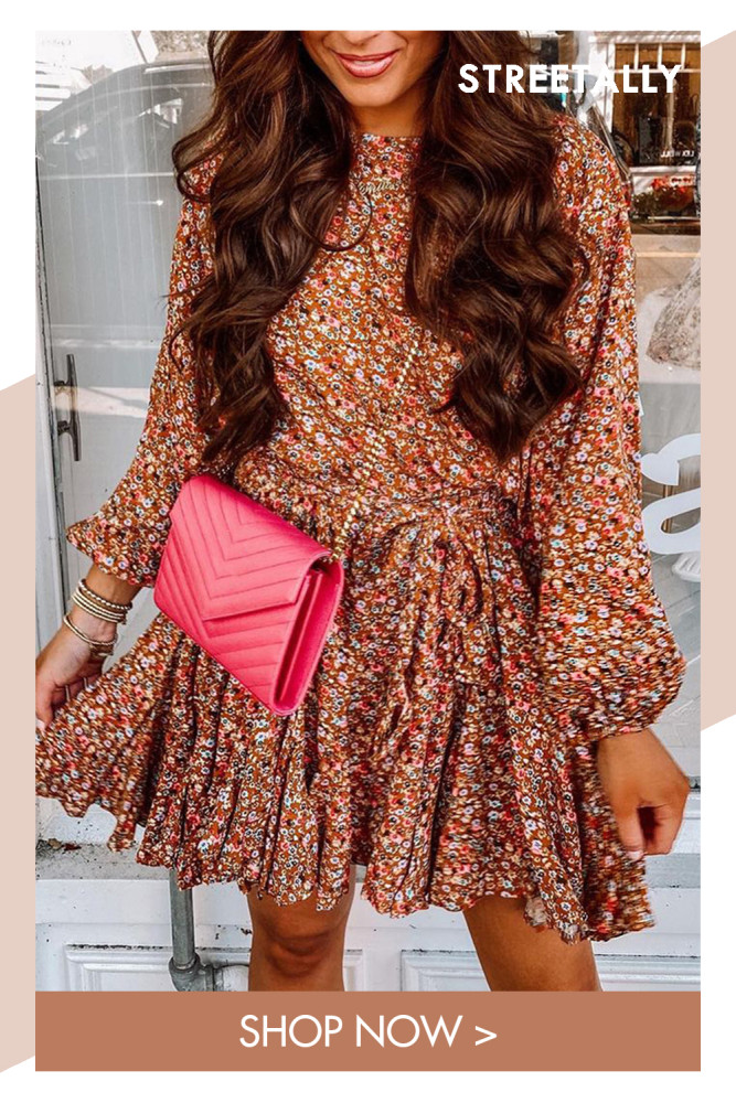 New Fashion Floral Long Sleeve Tie Casual Dresses