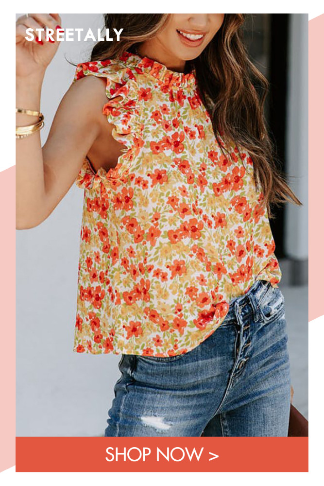 Summer New Floral Ruffle Stitching Sleeveless Casual Vest Ladies Top Camis & Vests