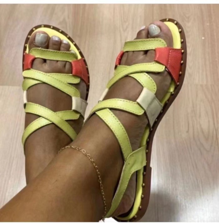 Roman Flat Sandals Braided Open Toe Fashion Simple Rivets Summer Sandals