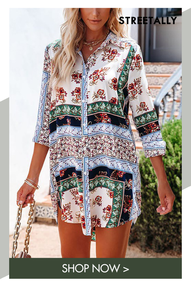 Summer Vacation Style New Printed Cardigan Long-sleeved Single-breasted Long  Blouses & Shirts