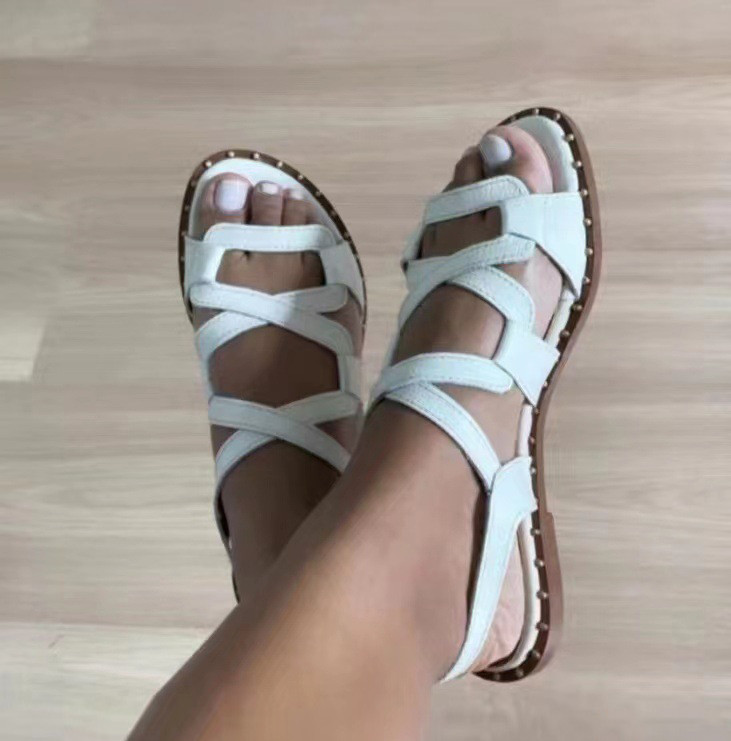 Roman Flat Sandals Braided Open Toe Fashion Simple Rivets Summer Sandals