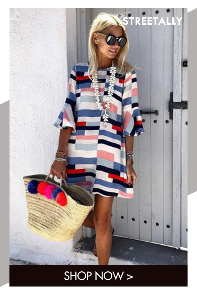Summer New Fashion Print Short Sleeve Crew Neck Loose Casual Dresses