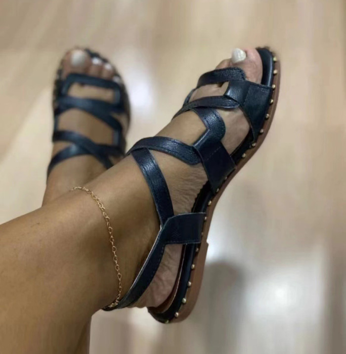 Roman Flat Sandals Braided Open Toe Fashion Simple Rivets Summer Sandals