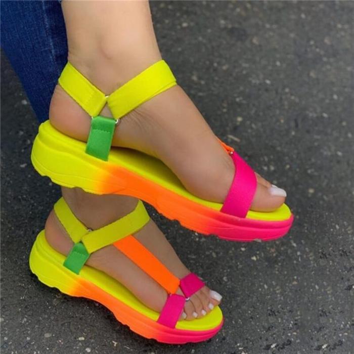 Plus Size Summer New Velcro Flat Women Platform Sandals