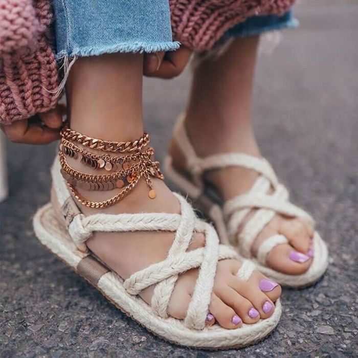 New Sandals Women's Straw Flat Plus Size Women's Summer Sandals
