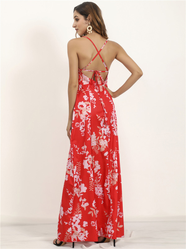 Summer Sling Dress New Sexy Deep V Backless Sling Beach Maxi Dresses