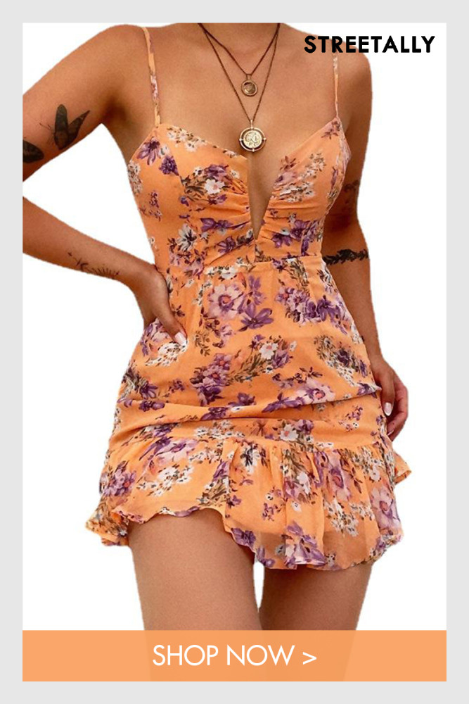 Printed Sling Sexy Backless Stitching Irregular Women Mini Dresses