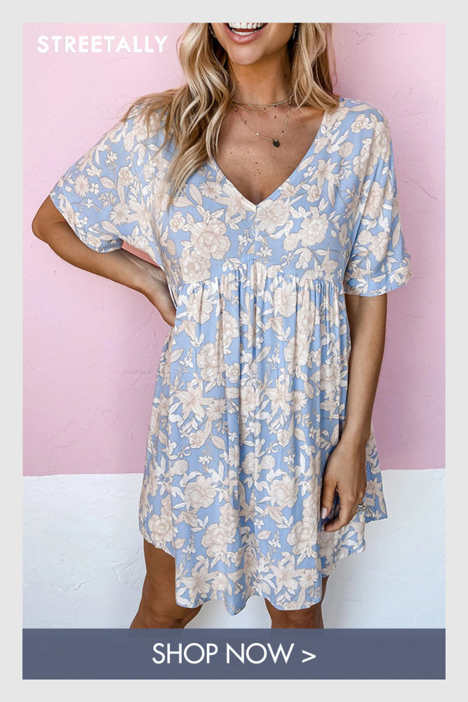 New Printed V-Neck Short Sleeve Loose Casual Dresses