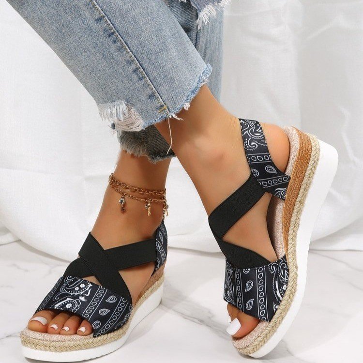 Summer Plus Size Fashion One Word Buckle Belt Wedge Sandals
