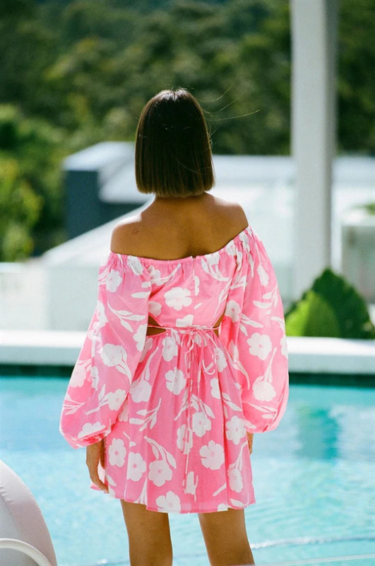 Women's Long Sleeve Slim Fit Slip-Neck Printed Resort Casual Dresses