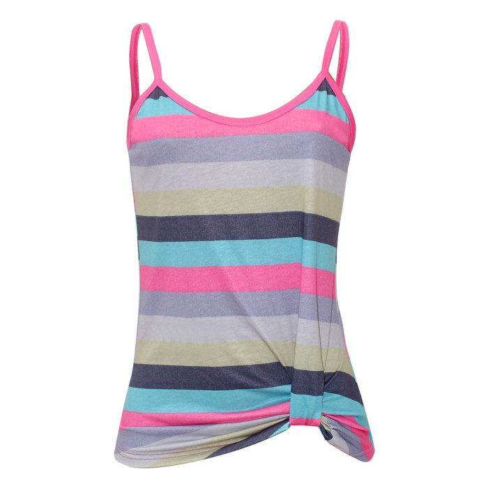 Summer New Print Striped Contrast Color Sleeveless Camis & Vests