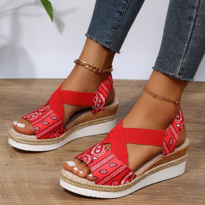 Summer Plus Size Fashion One Word Buckle Belt Wedge Sandals