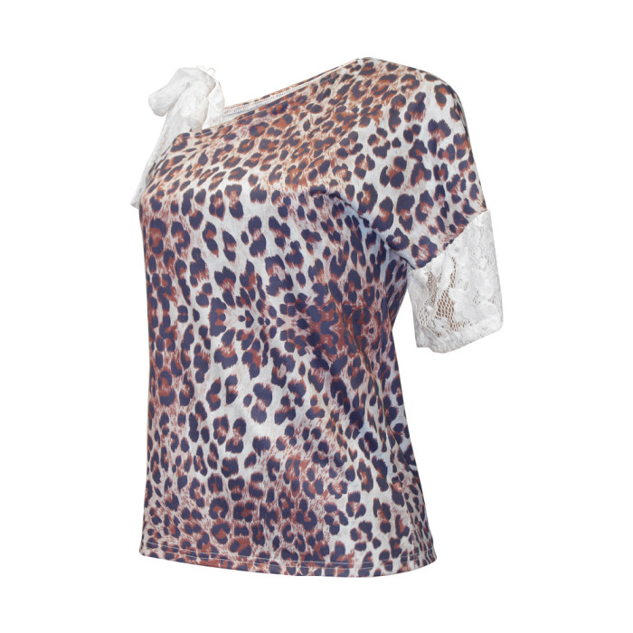 Summer Leopard Print Sexy Off Shoulder Short Sleeve Ladies Top Blouses & Shirts